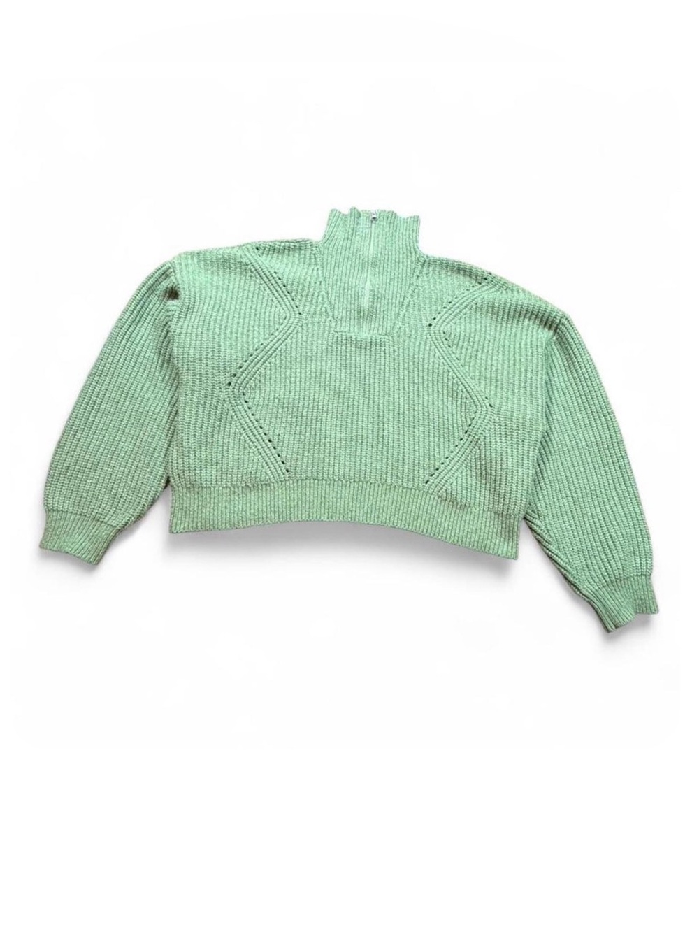Sugar Moon Sage Green Half Zip Mock Neck Chunky Knit Sweater XL